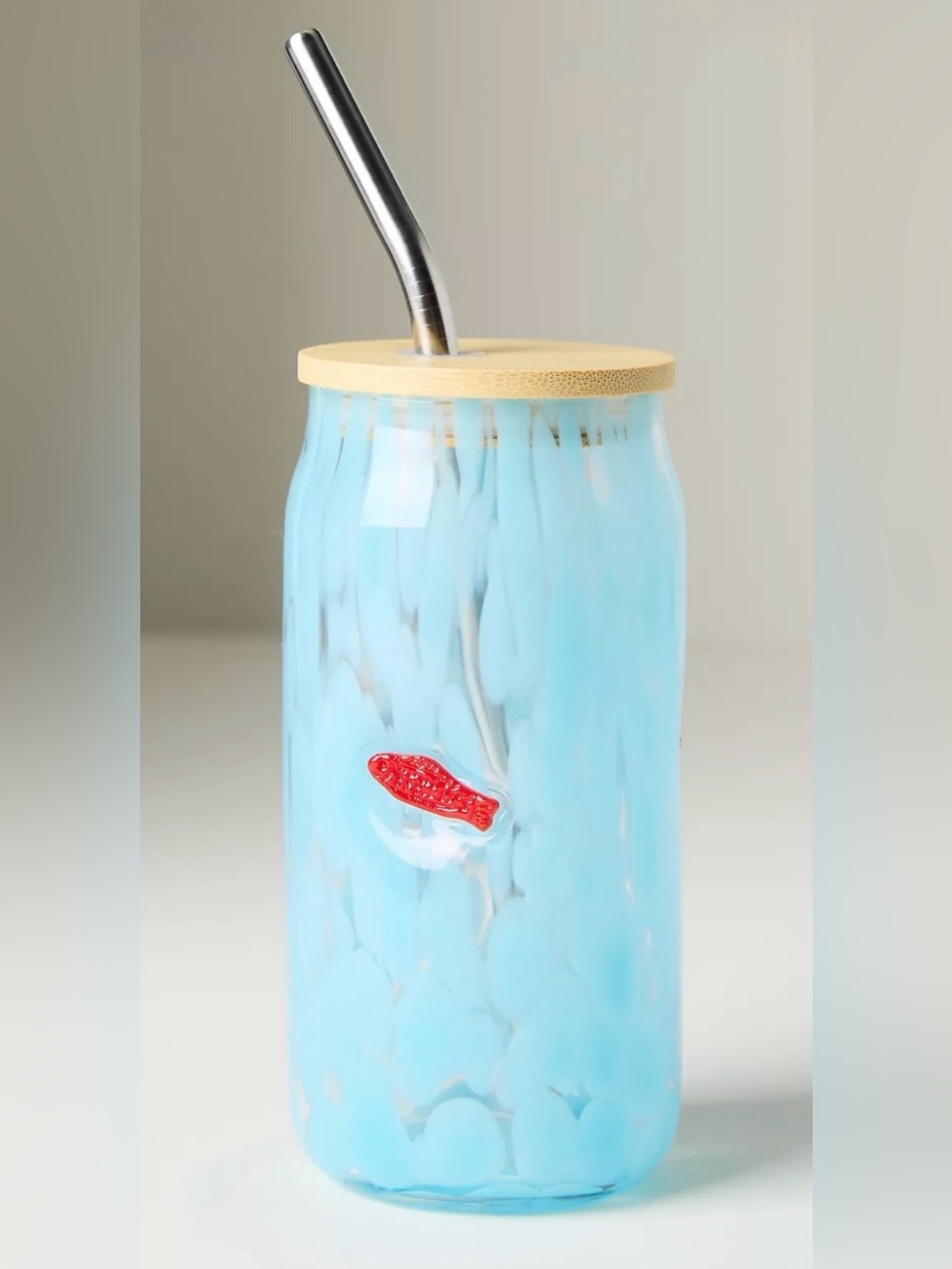 NEW Anthropologie Fish Juice Glass Tumbler w/ Lid